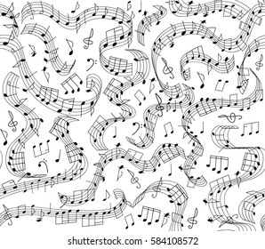 Musical vector seamless pattern with handwritten notes