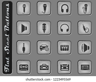 musical vector web icons on the flat steel buttons