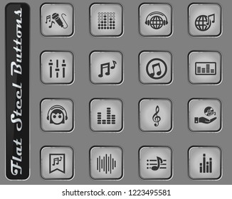 musical vector web icons on the flat steel buttons
