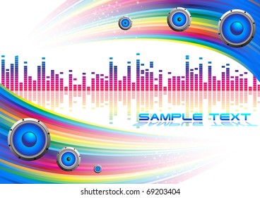 Musical vectorial background with a rainbow. Clip-art