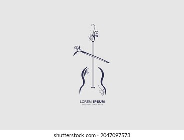 Musical Violin Art Vector With Bow and floral Vines