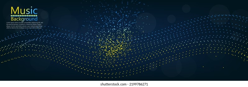 musical wave from blue-yellow dots. backdrop of calm and peace. no war in Ukraine