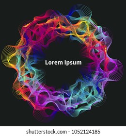 Musical wave, frame, border. Color banner, electronic music, abstract design element Vector illustration