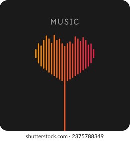 Olas musicales en forma de corazón en el fondo. Ilustración del vector