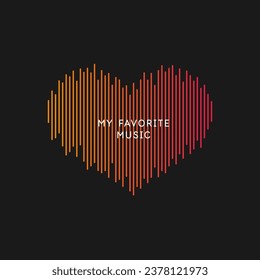 Olas musicales en forma de corazón en el fondo. Ilustración del vector