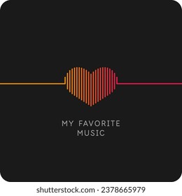 Musikalische Wellen in Form eines Herzens im Hintergrund. Vektorgrafik