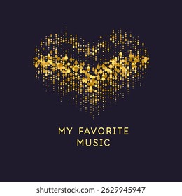 Musical waves in the shape of a heart in the background. Modern vector illustration