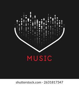 Musical waves in the shape of a heart in the background. Vector illustration