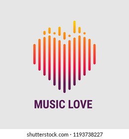 Musical Waves In The Shape Of A Heart. Logo Template. Musical Equalizer. Vector Illustration