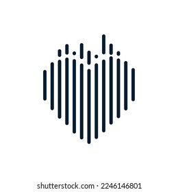 Musical waves in the shape of a heart. Vector icon isolated on white background.
