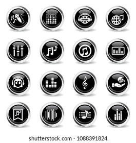 musical web icons - black round chrome buttons