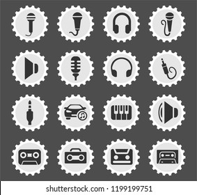 musical web icons stylized postage stamp for user interface design