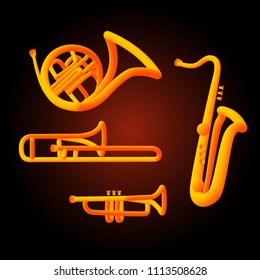 musical wind brass instruments neon tubed silhouette abstract design concept  performance  set