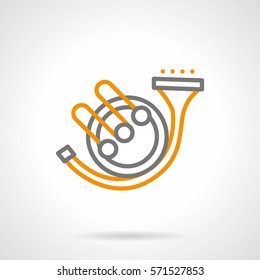 Musical wind instrument. Simple black and yellow line style icon