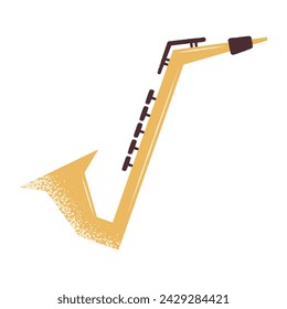 Musical wind instrument - trumpet, saxophone, horn. Copper golden trumpet. Flat vector illustration illustration isolated on white background.