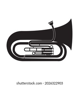 musical wind instrument tuba, black stencil isolated vector illustration