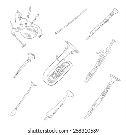 musical wind instruments flute pipes vector