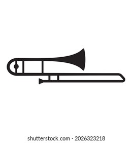 musical wind instruments trombone, Black stencil isolated vector illustration