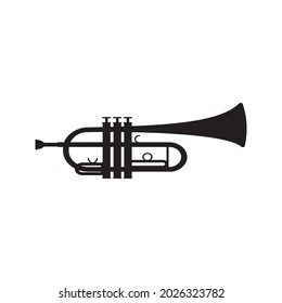 musical wind instruments trumpet, Black stencil isolated vector illustration