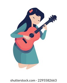 Musical women playing guitar character isolated