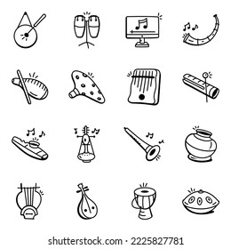 Musical Wooden Instruments Doodle Icons
