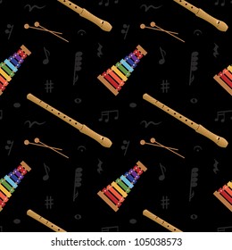 Musical (xylophone and flute) seamless pattern, vector