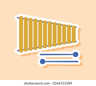 Musical xylophone sticker. Toy for children, creativity and art. Equipment for performances of orchestra and musical group. Song and melody, notes. Cartoon flat vector illustration