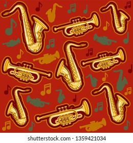 Musicial instruments saxophone and cornet pattern