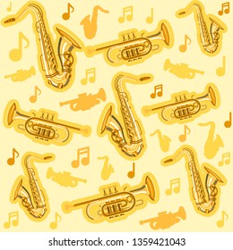 Musicial instruments saxophone and cornet pattern