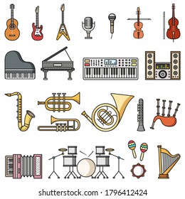 Musicial instruments vector isolated colorful flat style icons