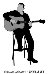 Musician with acoustic guirar on white background