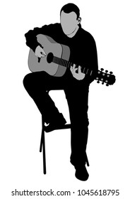 Musician with acoustic guirar on white background