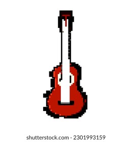 musician acoustic guitar game pixel art retro vector. bit rock classic, concert jazz musician acoustic guitar. old vintage illustration