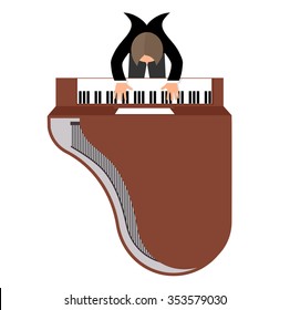 musician behind a grand piano top view a  flat style