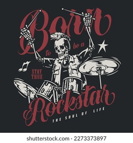 Musician born rockstar colorful flyer with skeleton drummer bassist in group punk performers for rock festival stage design vector illustration