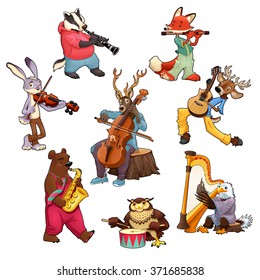 Musician cartoon animals. Vector isolated characters.