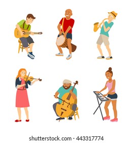 Musician cartoon characters isolated on white background. Vector illustration