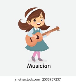 Musician Cartoon Illustration for Kids - Aprender sobre música e performance Carreiras - Ótimo para cartazes educacionais, cartões de aprendizado e camisetas