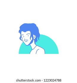 Musician cartoon vector illustration with long messy hair isolated