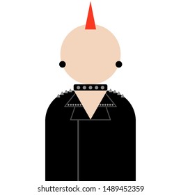 Musician Character Vector In Punk Rock Star, Mohawk Hairstyle, Spike Choker, Biker Leather Costume. Fashion In 80s And 90s.