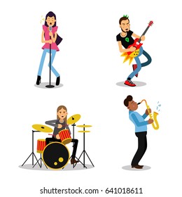 Musician characters with different musical instruments, vector Illustrations