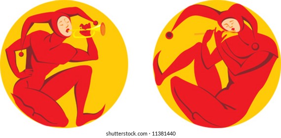 The musician, the clown to play on a pipe, a flute, music