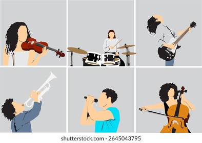 conjunto de ilustrações de vetor de coleção do músico