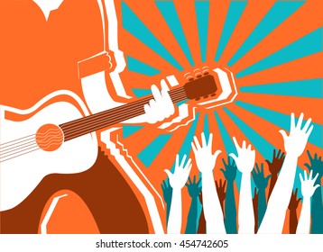 musician concert background with rock star.Vector poster illustration