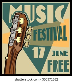 Musician concert show poster with acoustic guitar vector illustration