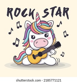 Musician Cute unicorn vector illustration.Rock and roll music band.Greeting card, poster, print, t-shirt design for kids,party concept, children books, prints,wallpapers. Unicorn vector.Animal pattern