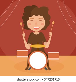 Musician. Drummer.  Vector isolated illustration. Cartoon character.