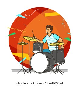 Musician with drums. Drummer player abstract vector illustration.