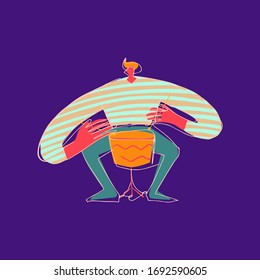 Musician with drums. Jazz drummer player abstract vector illustration with large strokes of paint. Music poster