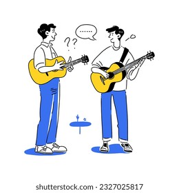 A musician and a fan discussing their favorite songs at a concert vector illustration